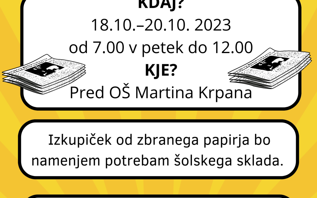 OBVESTILO – ZBIRALNA AKCIJA PAPIRJA